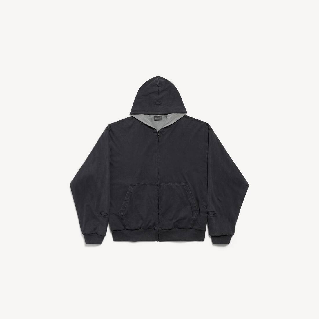Men's Balenciaga Back Reversible Zip-up Hoodie in Grey/faded Black