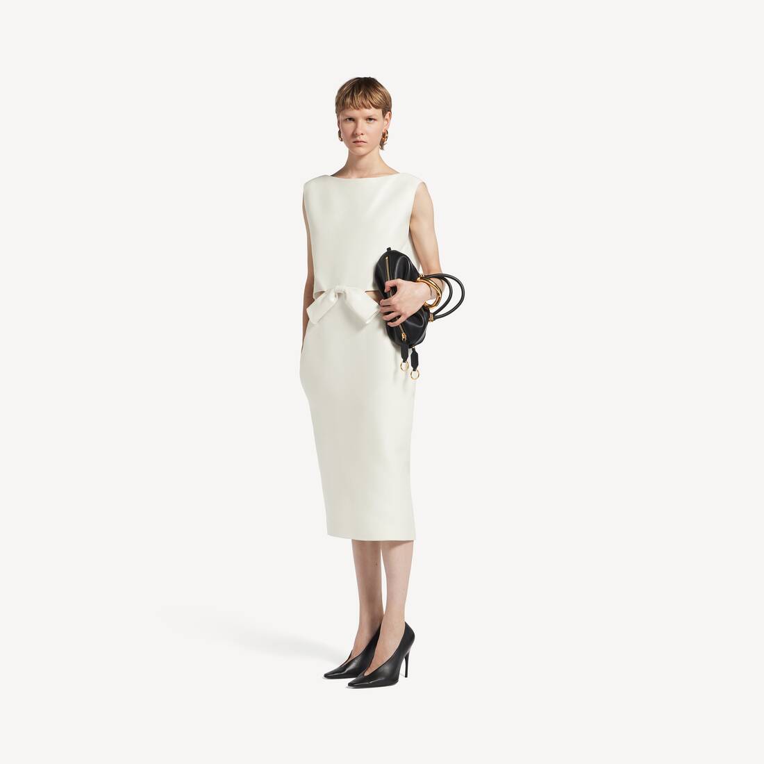 Women's Draped Back Bow Dress in Ivory