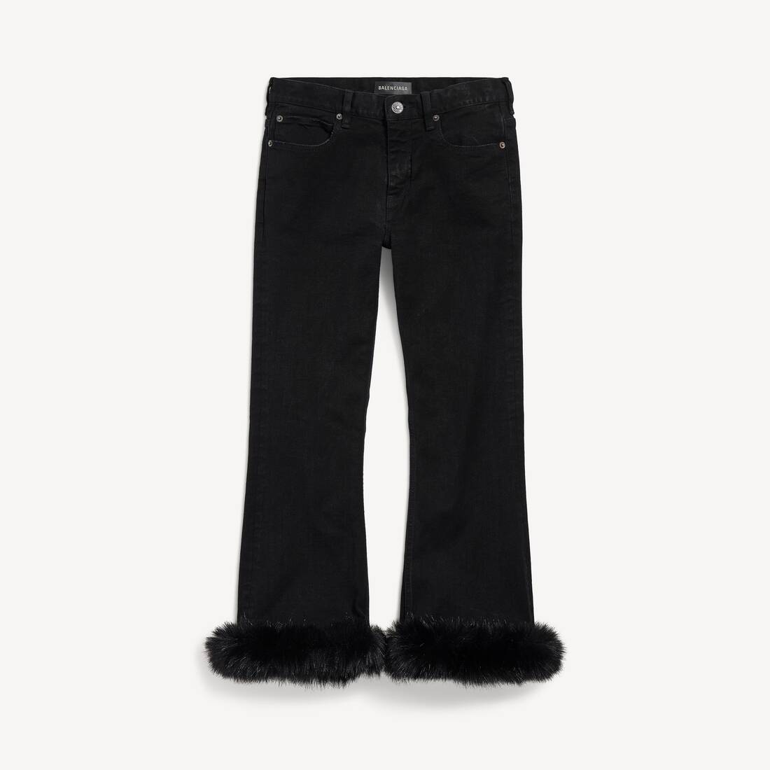 Women's Fur Trim Flared Capri Pants in Black