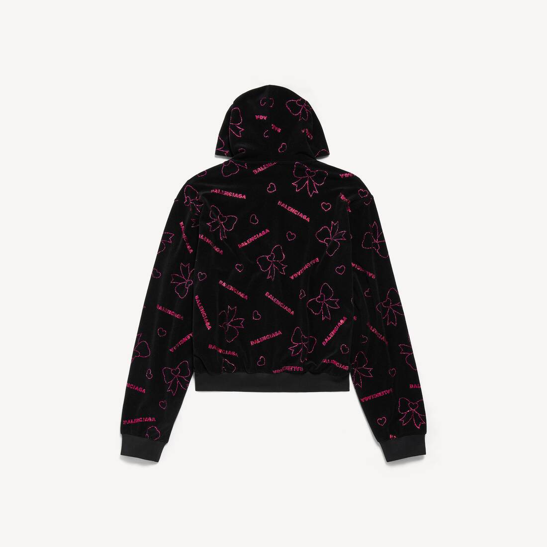 Women's Handrawn Bows Zip-up Hoodie Small Fit in Black