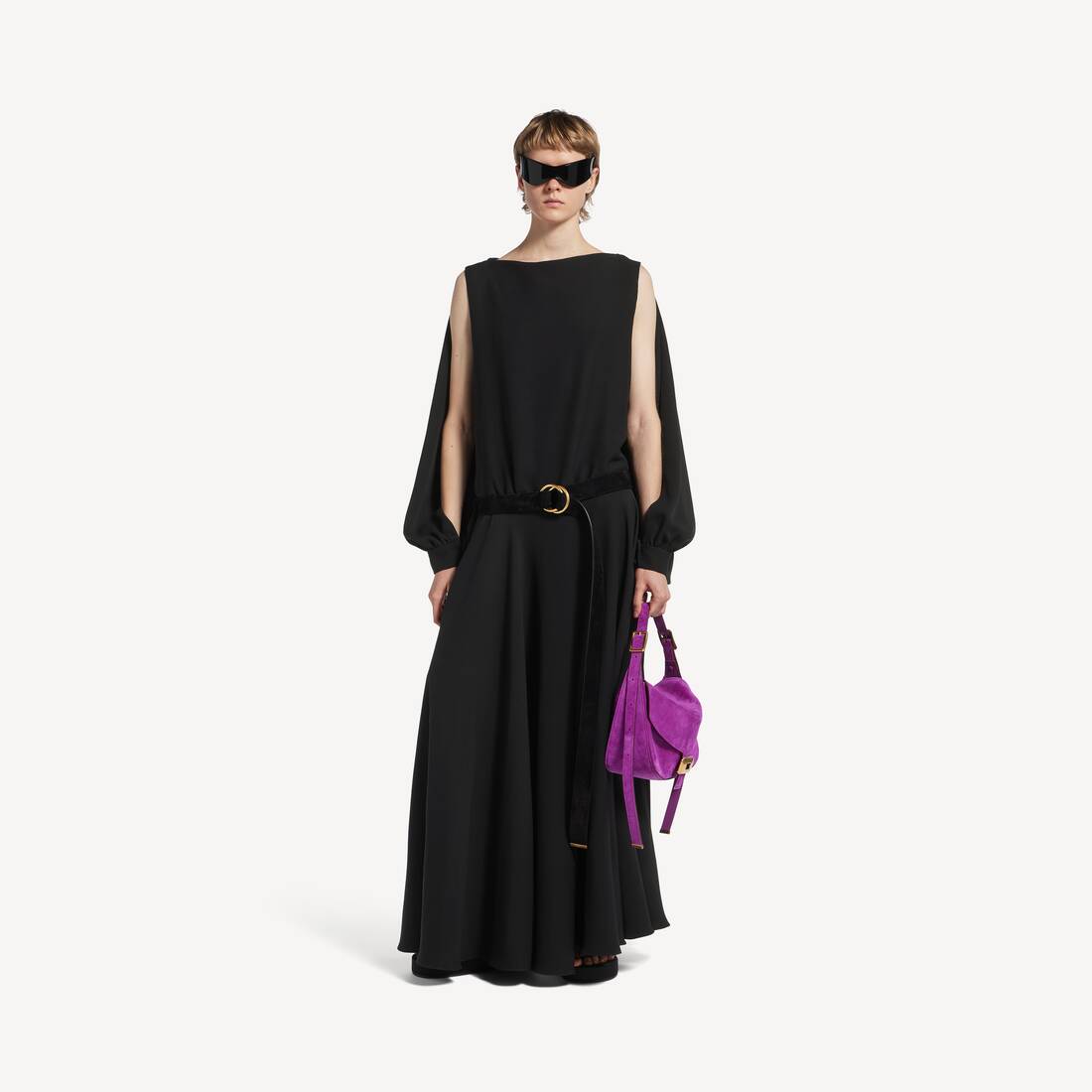 Women's Long Sleeve Balloon Dress in Black