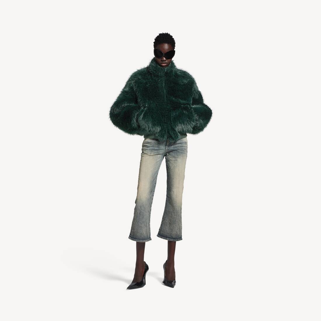 Women's Cropped Jacket in Dark Green