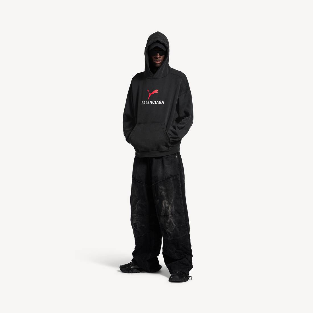 Balenciaga I Puma Hoodie Medium Fit in Black Faded