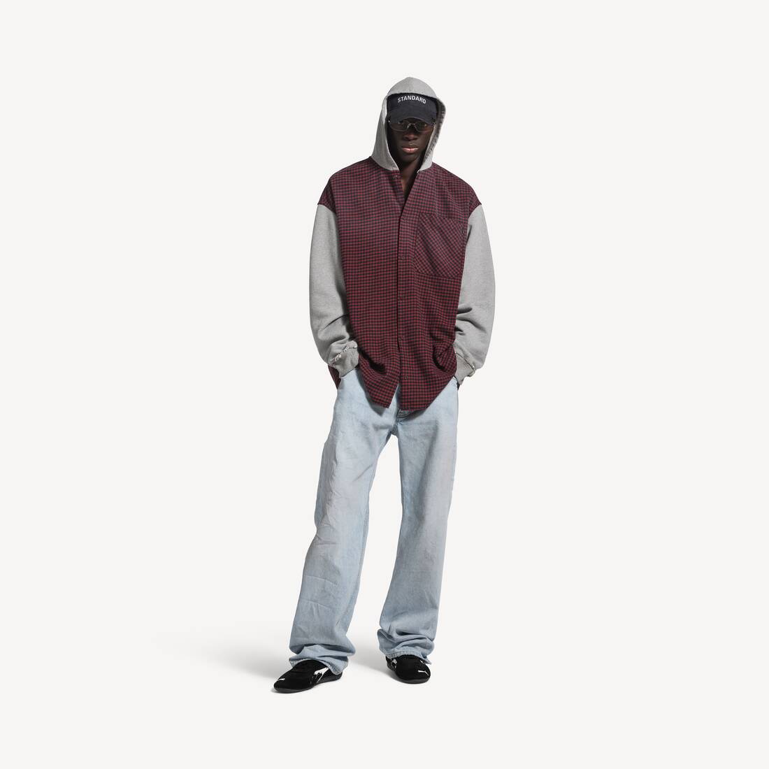 Men's Hooded Hybrid Shirt in Red/grey