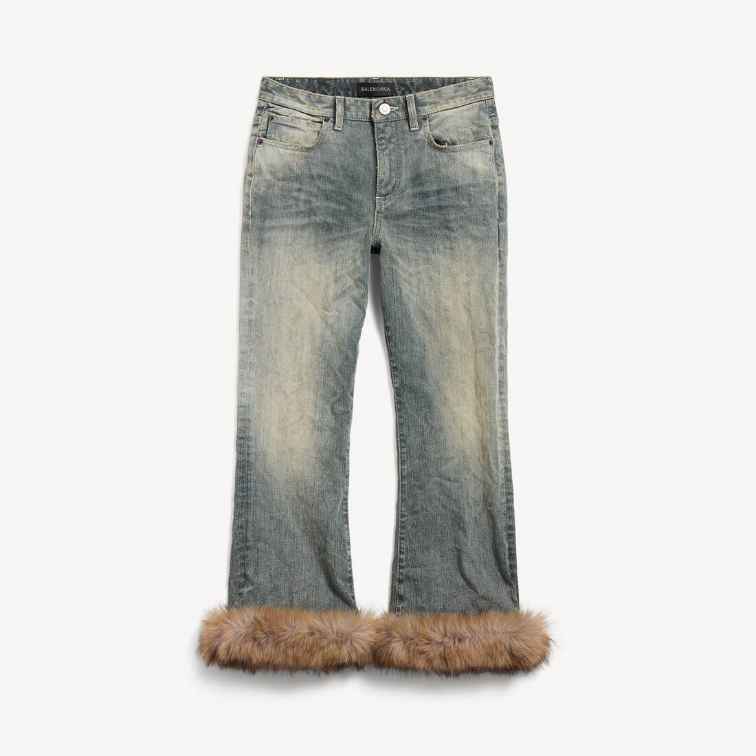 Women's Fur Trim Flared Capri Pants in Light Blue