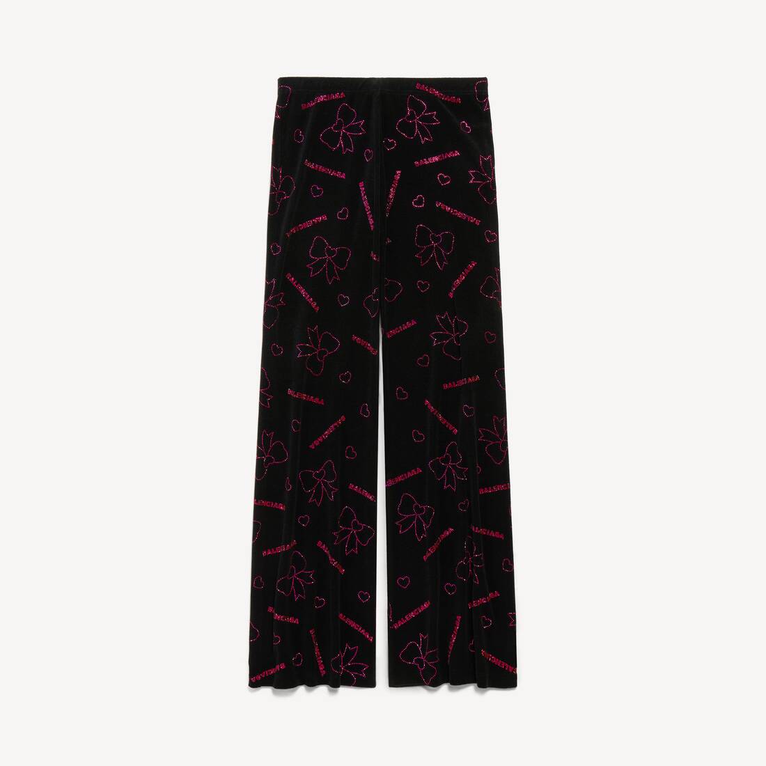 Women's Handrawn Bows Elastic Pants in Black