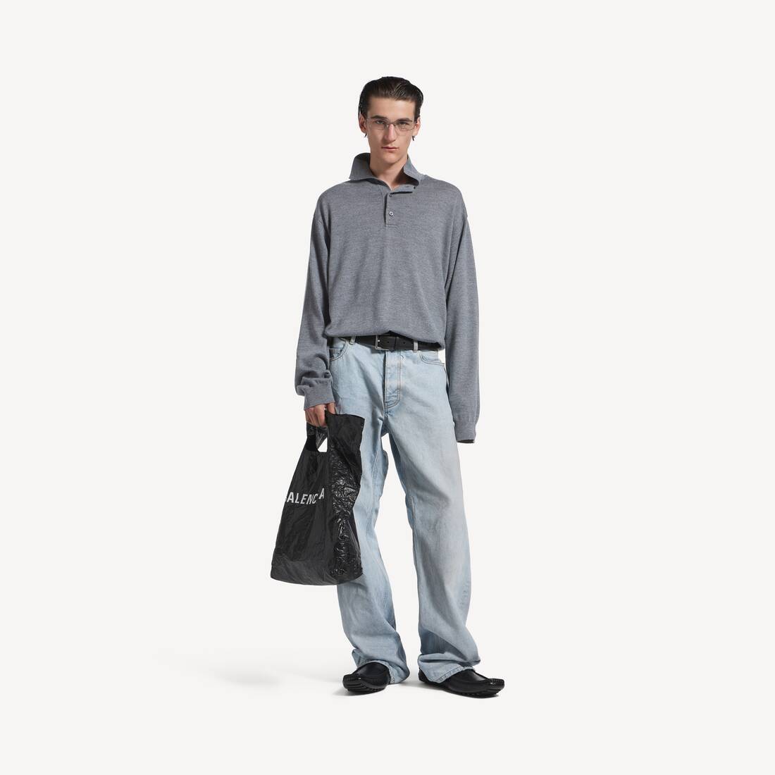 Men's Poloneck Sweater in Heather Grey