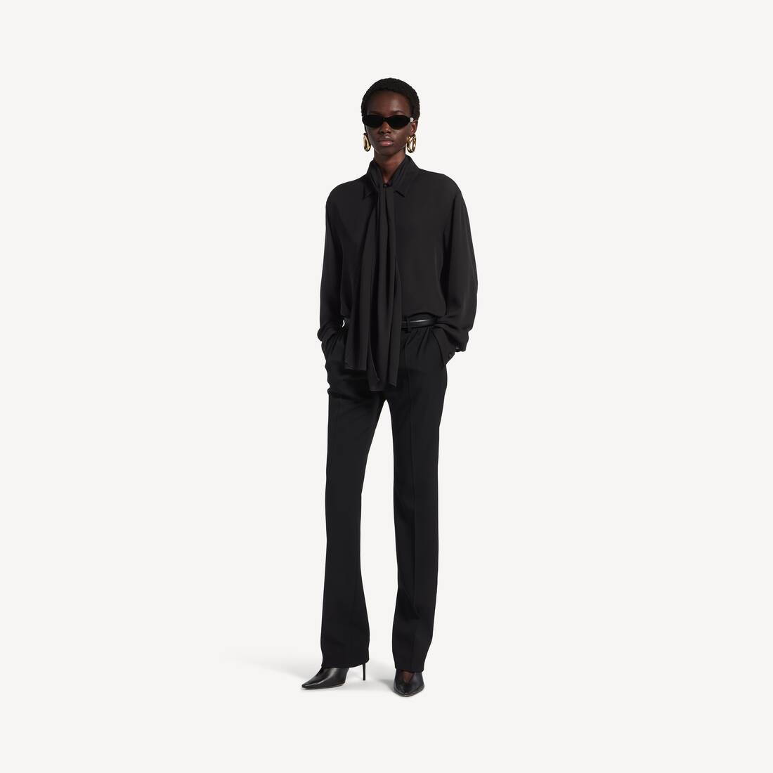 Women's Scarf Shirt in Black