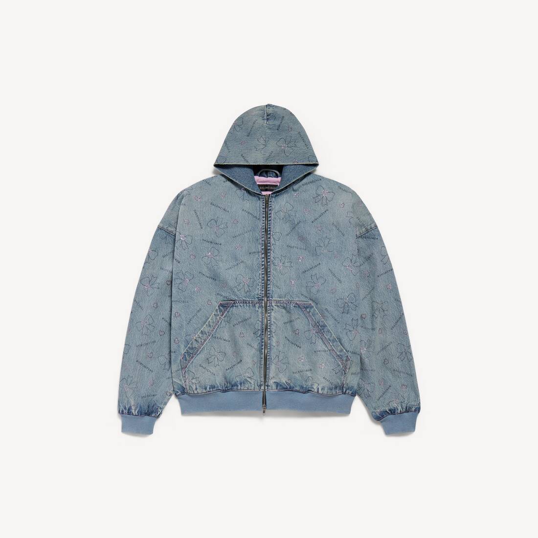 Women's Handrawn Bows Denim Jacket in Iced Blue