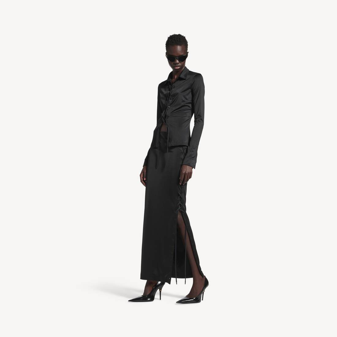Women's Lace-up Maxi Skirt in Black