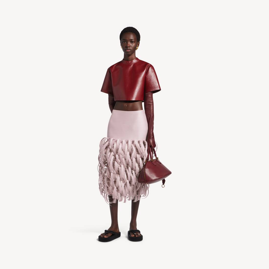 Women's Cropped T-shirt in Burgundy