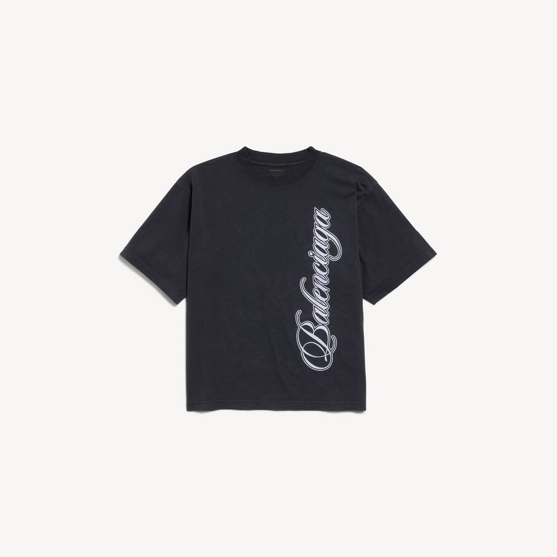 Women's Cursive T-shirt Medium Fit in Washed Black/white