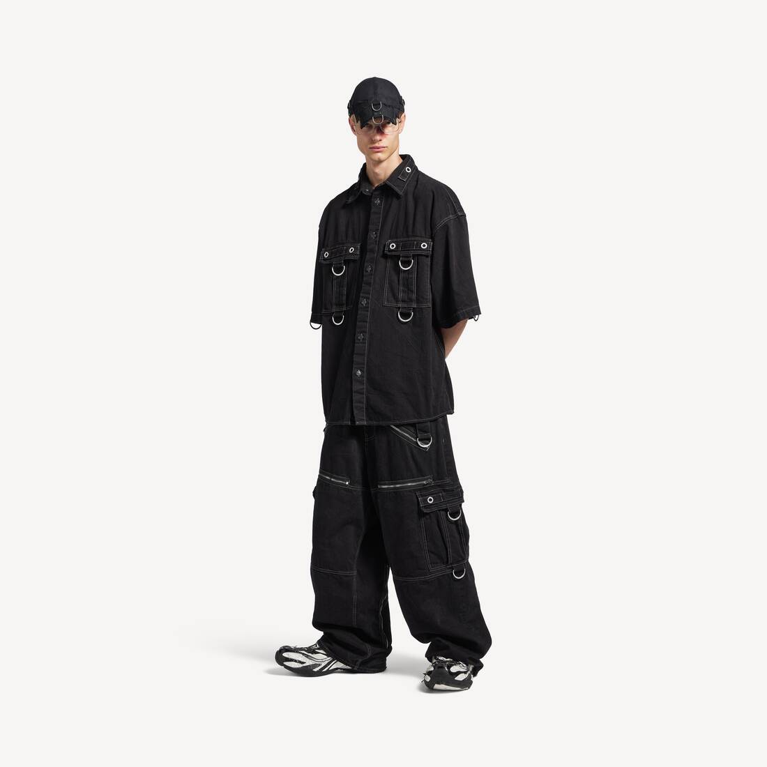 Men's D-ring Cargo Shirt in Lightweight Black