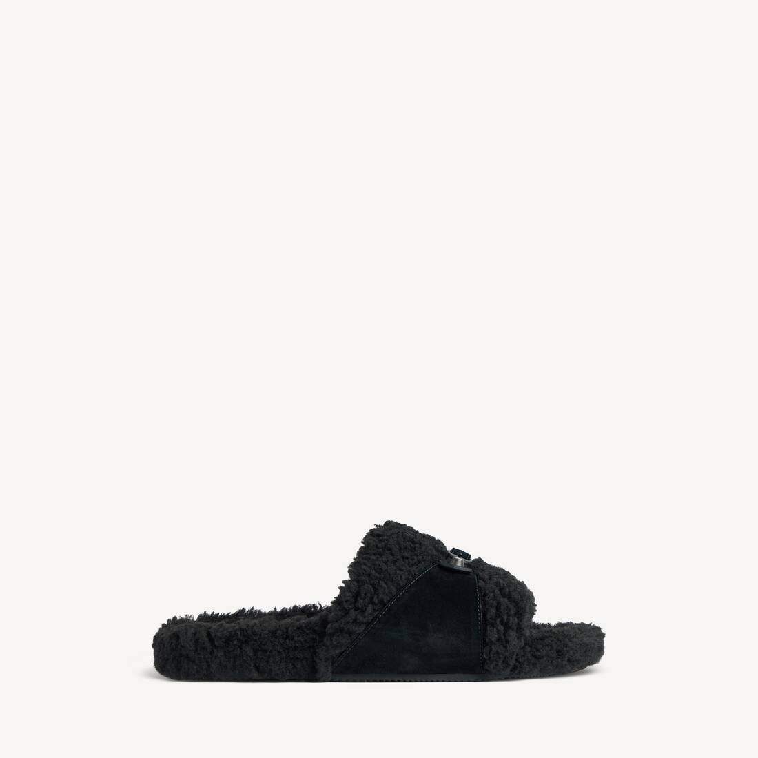 Women's Furry Open Mule in Black