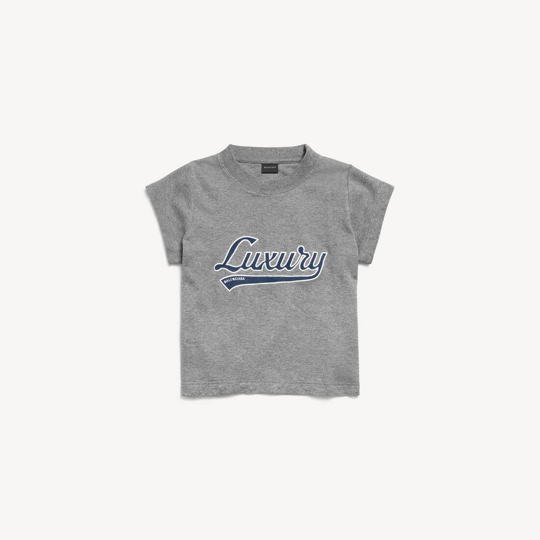 Women's Luxury Script Shrunk T-shirt in Dark Heather Grey/blue