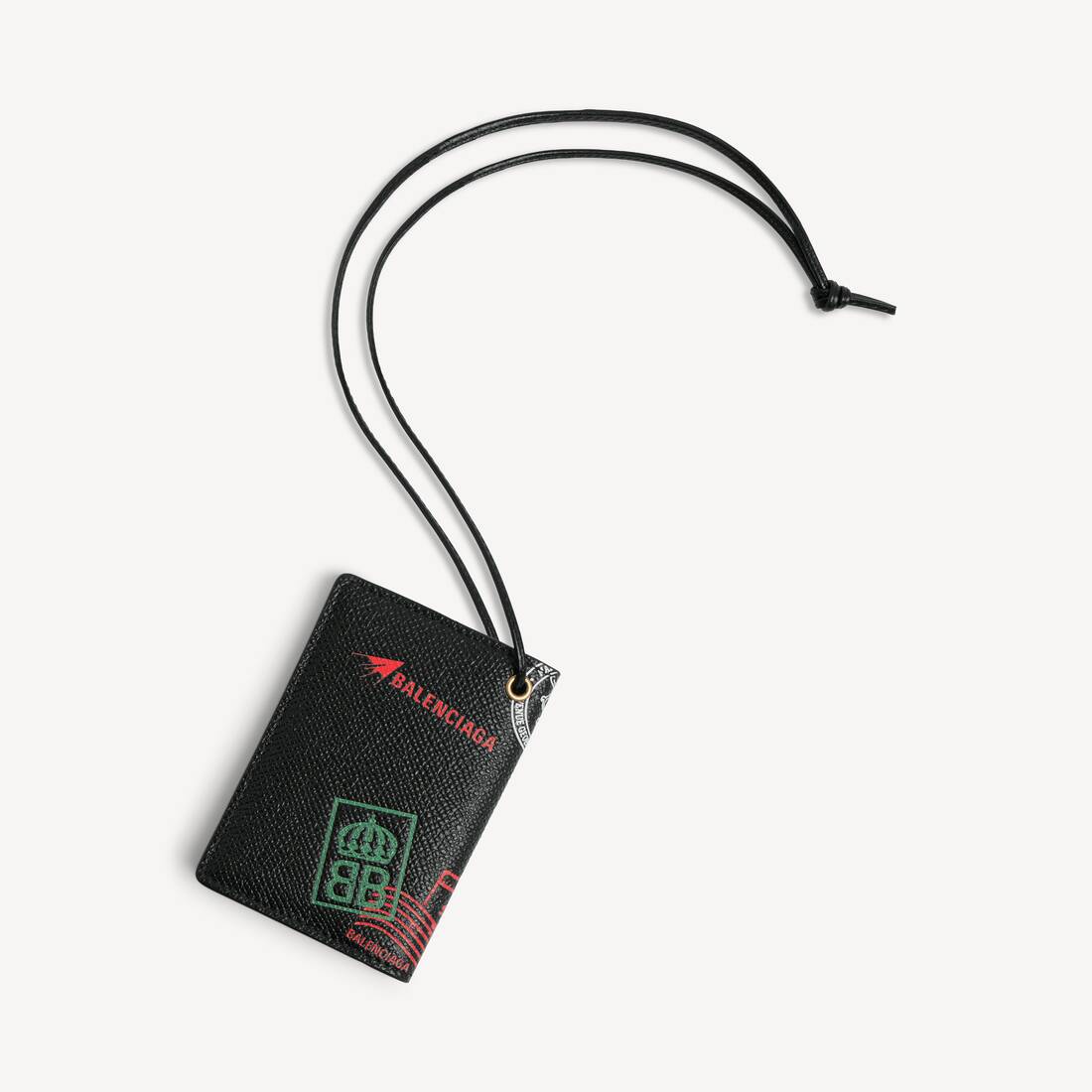 Men's Passport Card Holder Charm in Black/multicolor