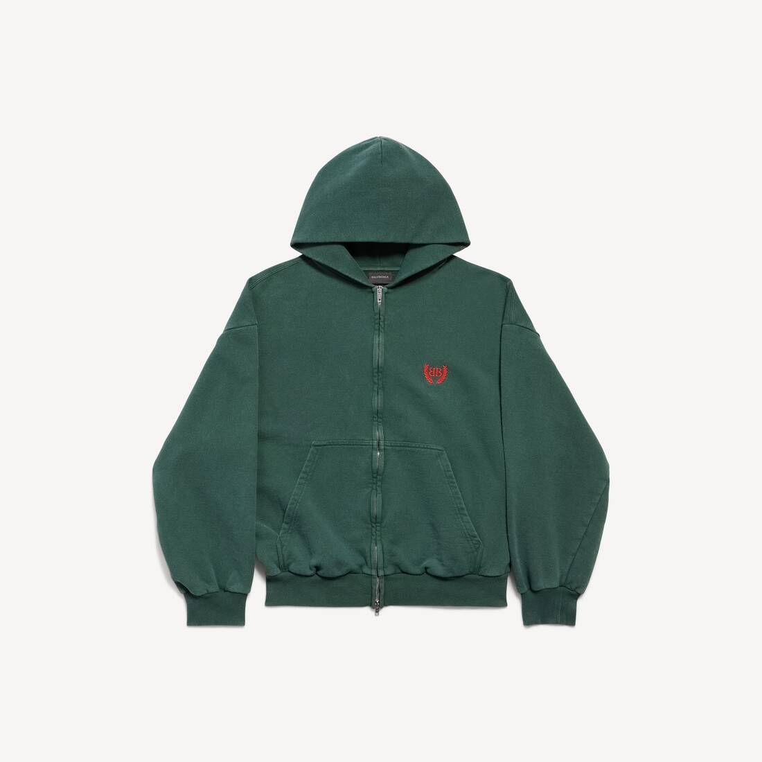 Men's Laurel Classic Zip-up Hoodie Regular Fit in Dark Green/red