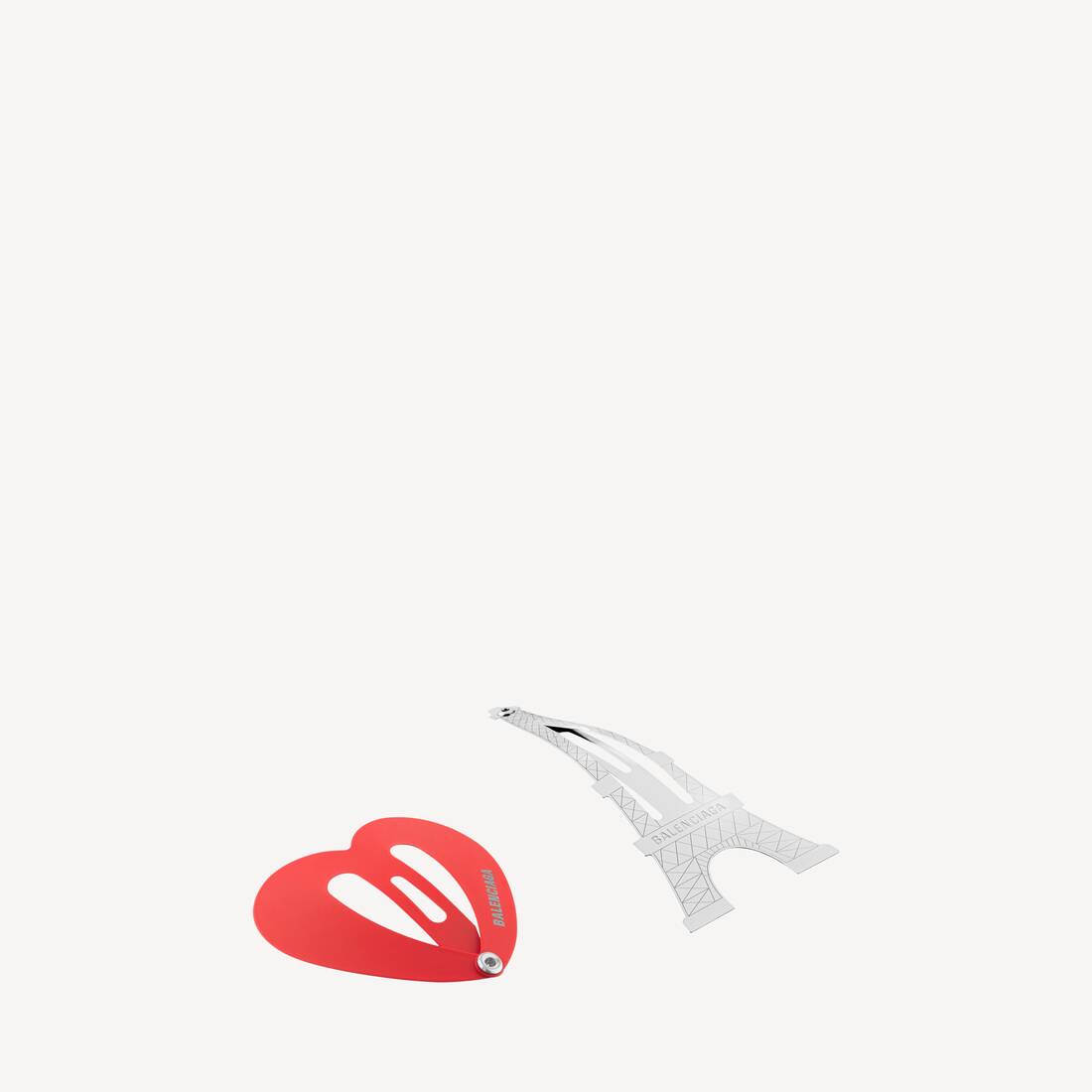 Women's Bazaar Paris Heart Snap Clip Set in Shiny Silver/red
