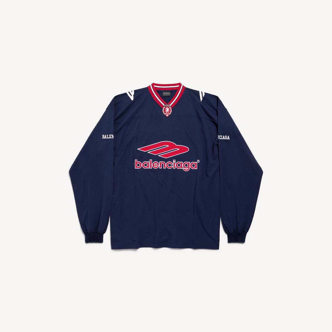 Men's 3b Football Long Sleeve V-neck T-shirt in Dark Navy/red