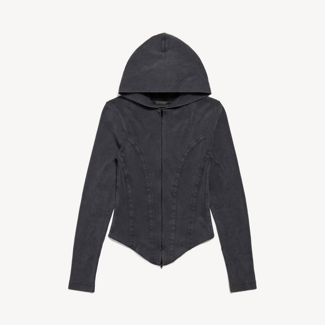 Women's Corseted Zip-up Hoodie in Black Faded