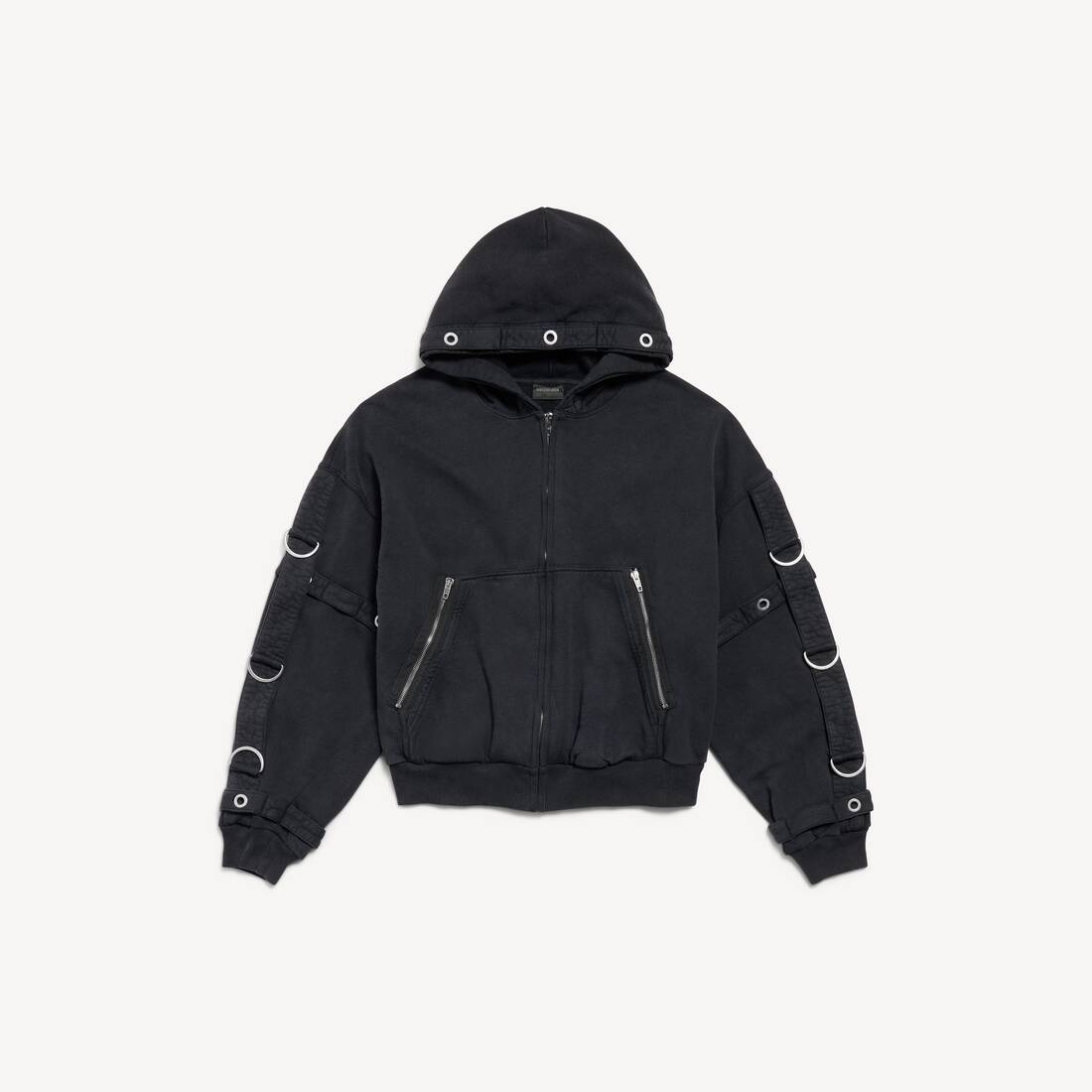 Men's D-ring Cargo Zip-up Hoodie in Faded Black