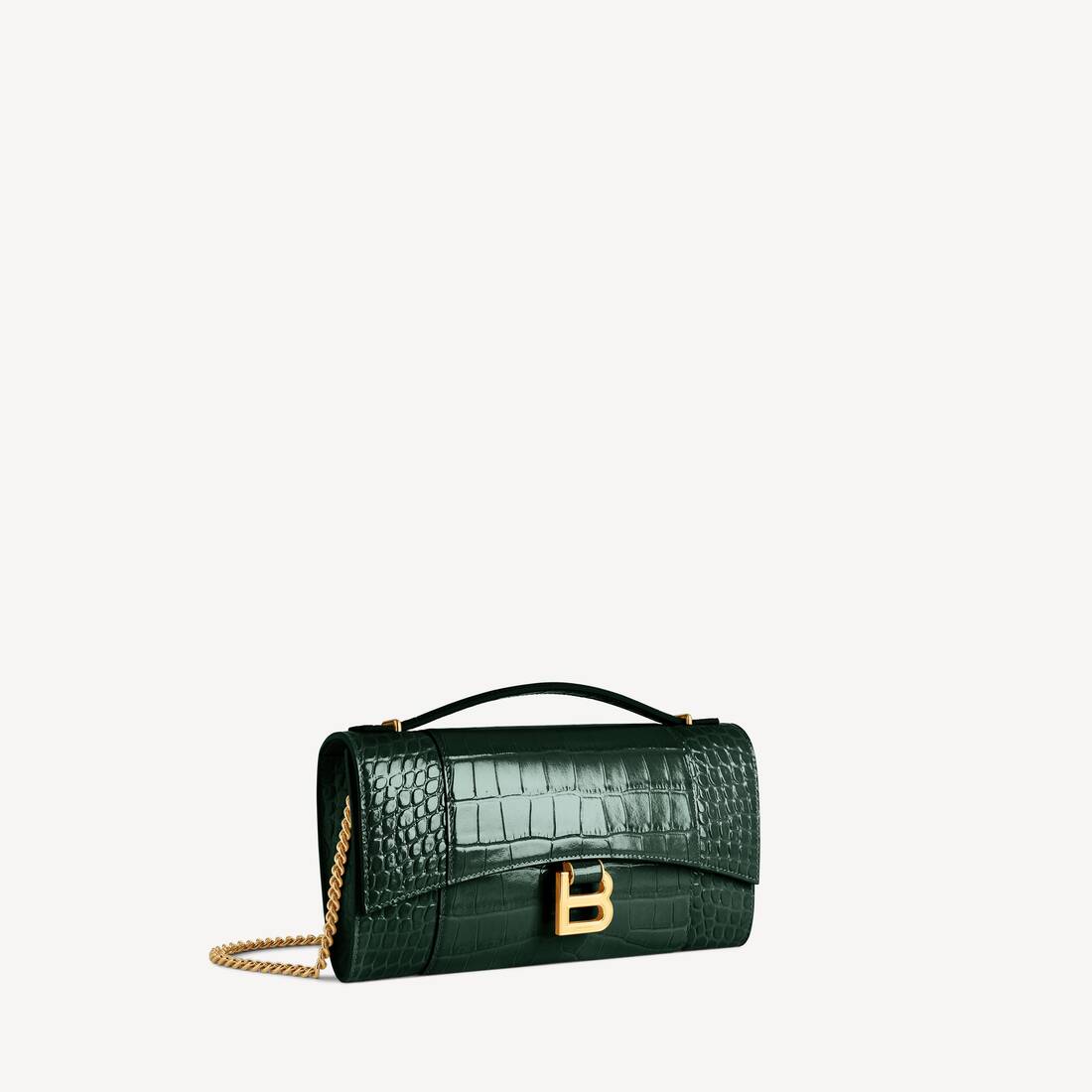 Women's Hourglass Pochette With Chain in Forest Green