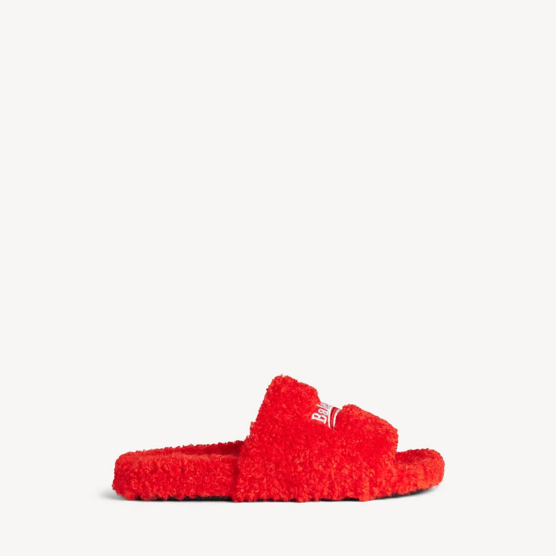 Women's Furry Open Mule in Pop Orange/white/red