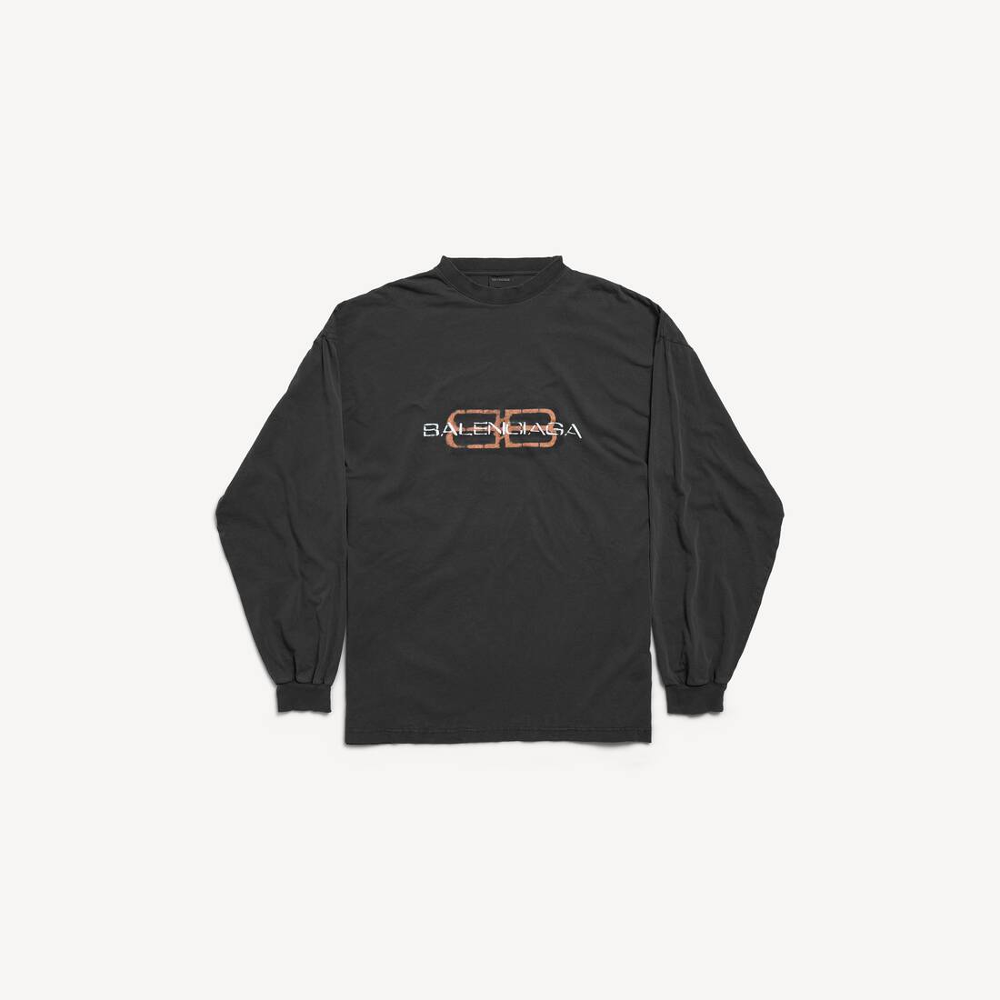 Men's Bb Icon Stencil Long Sleeve T-shirt Large Fit in Faded Black