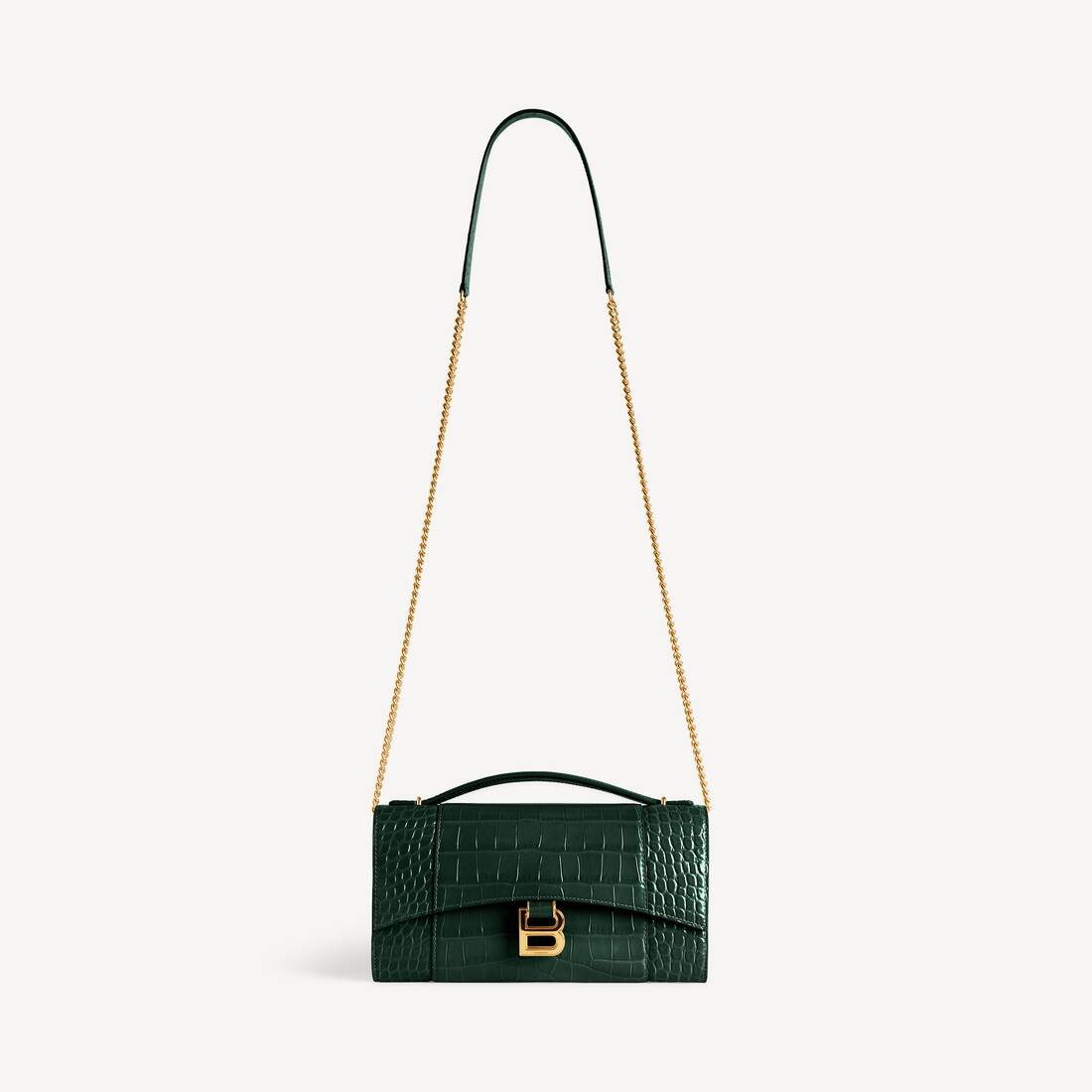 Women's Hourglass Pochette With Chain in Forest Green