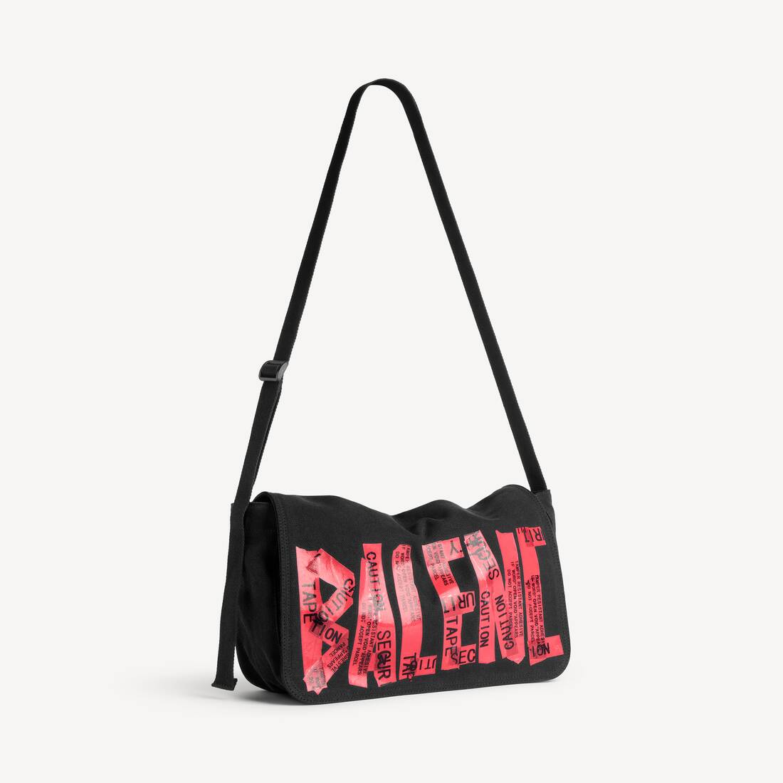 Men's Tape Type Flap Messenger Bag Small in Black/red