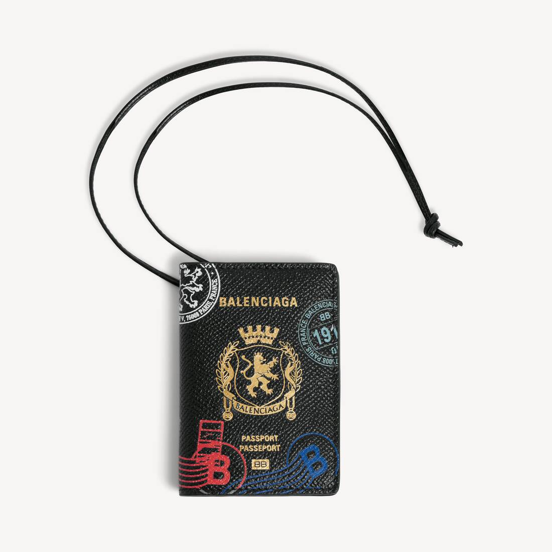 Men's Passport Card Holder Charm in Black/multicolor