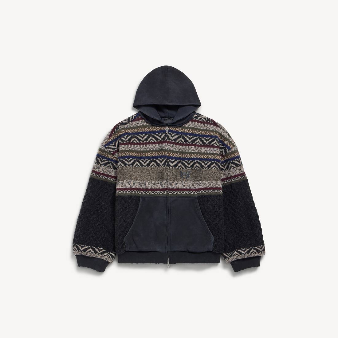 Men's Patched Zip-up Sweater in Faded Black