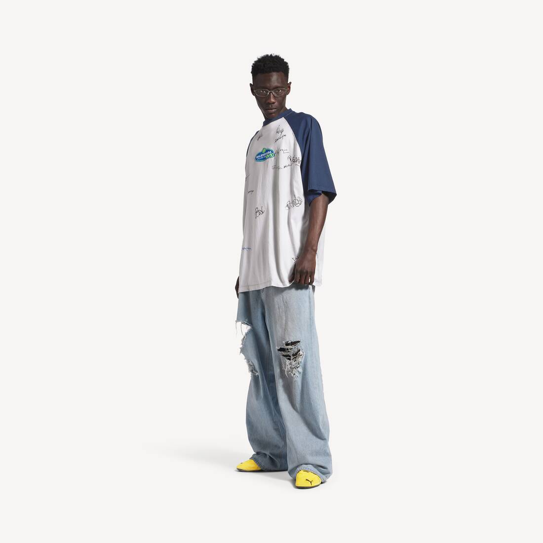 Men's Banana Raglan Oversized T-shirt in Dirty White/blue