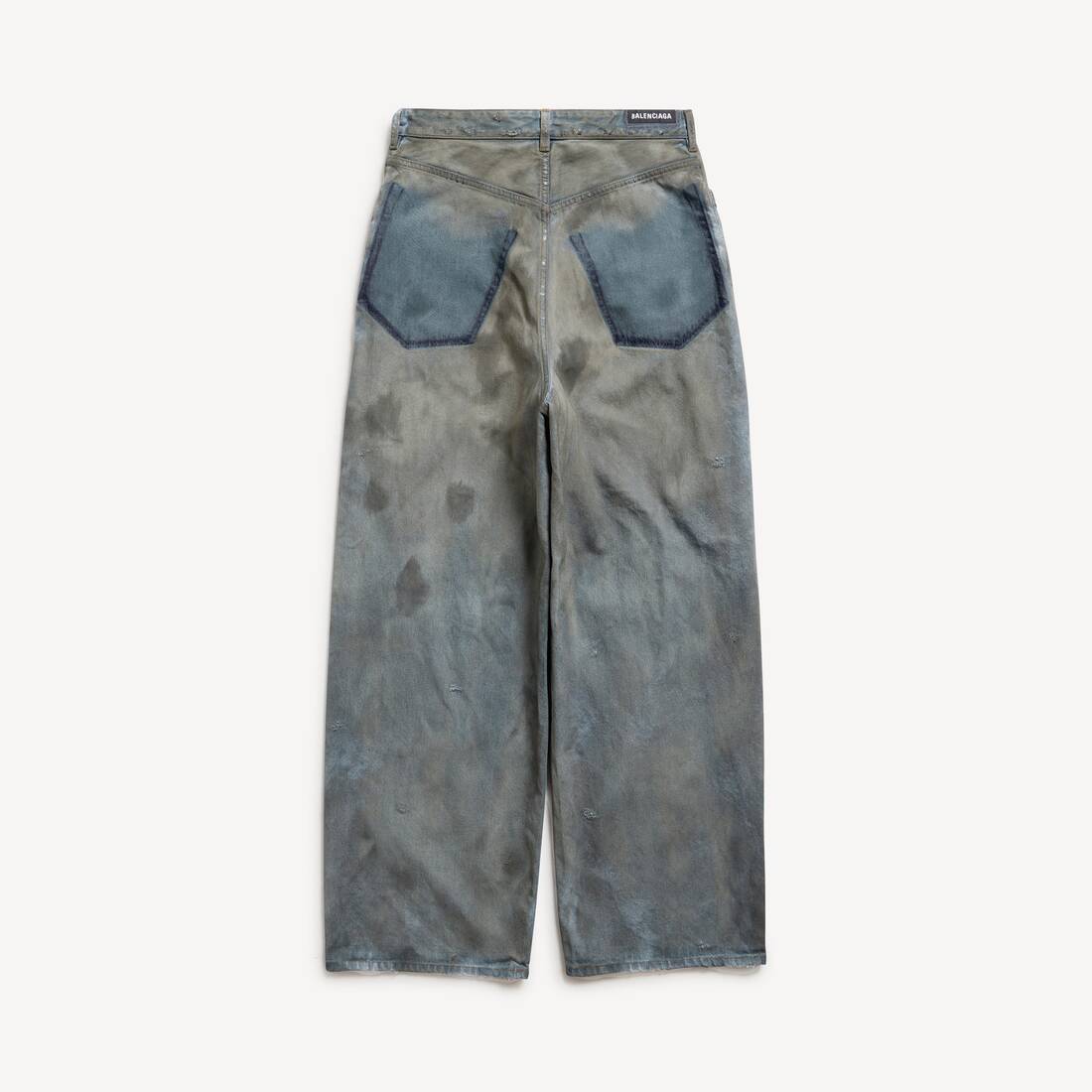 Patched Pockets Baggy Jeans in Blue