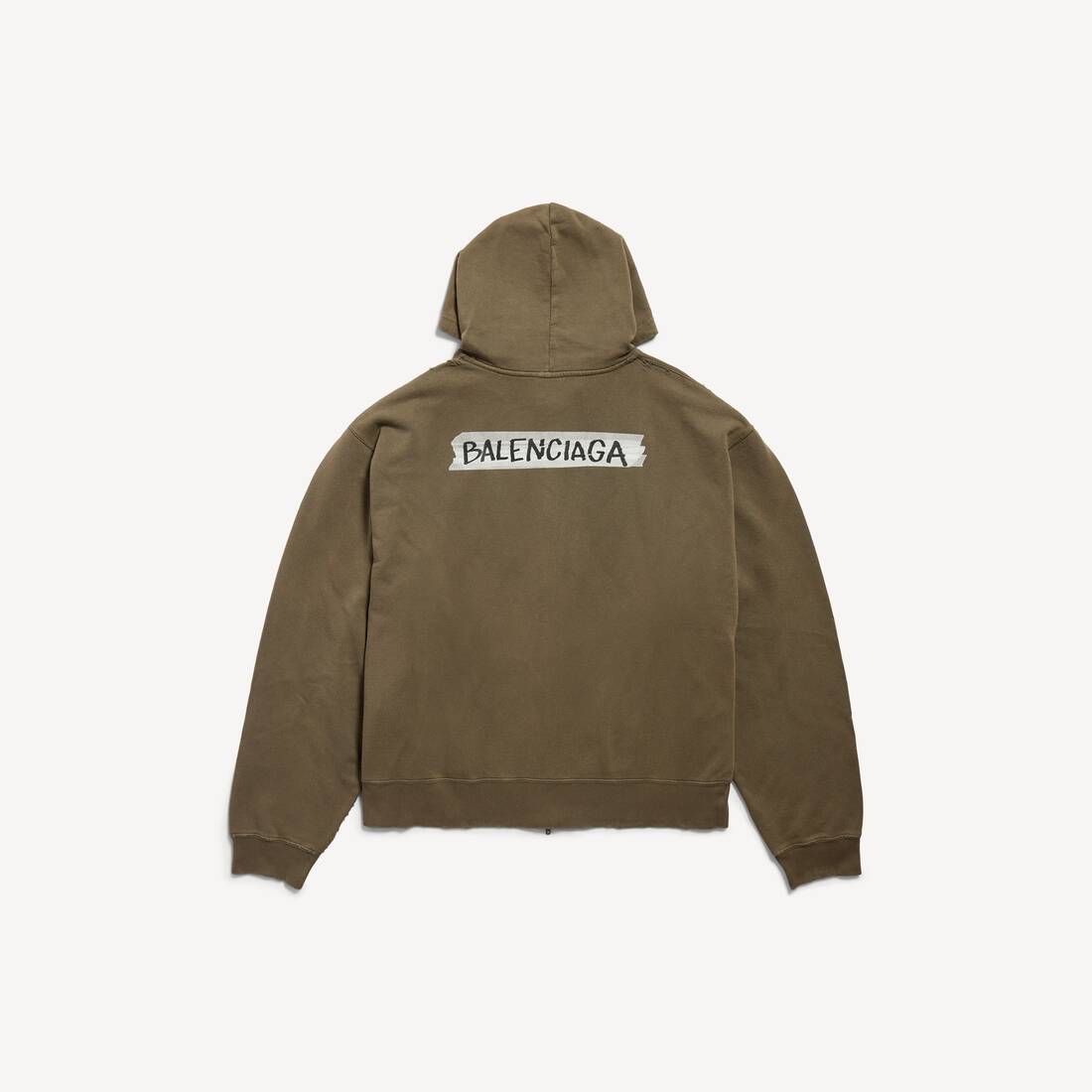 Men's Masking Tape Oversized Zip-up Hoodie in Khaki
