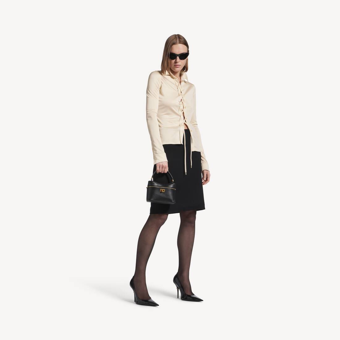 Women's Lace-up Shirt in Champagne Beige