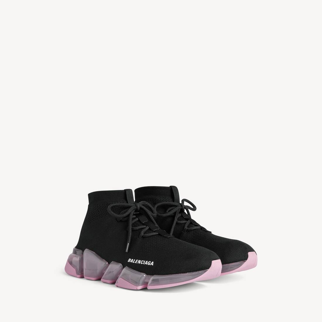 Women's Speed 2.0 Lace Up Full Clear Sole Recycled Knit Sneaker in Black/light Pink
