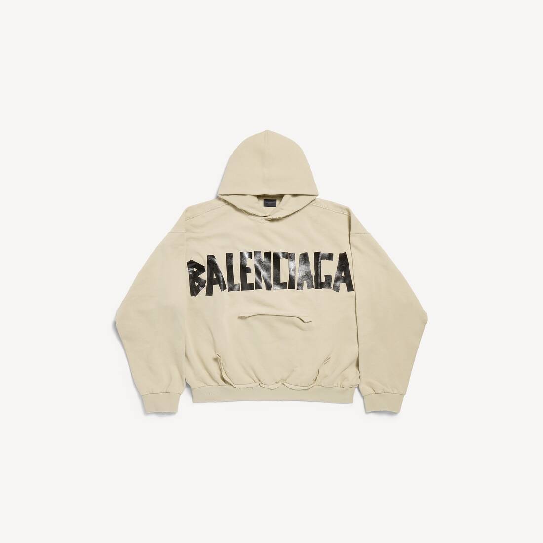 Tape Type Ripped Pocket Hoodie in Beige