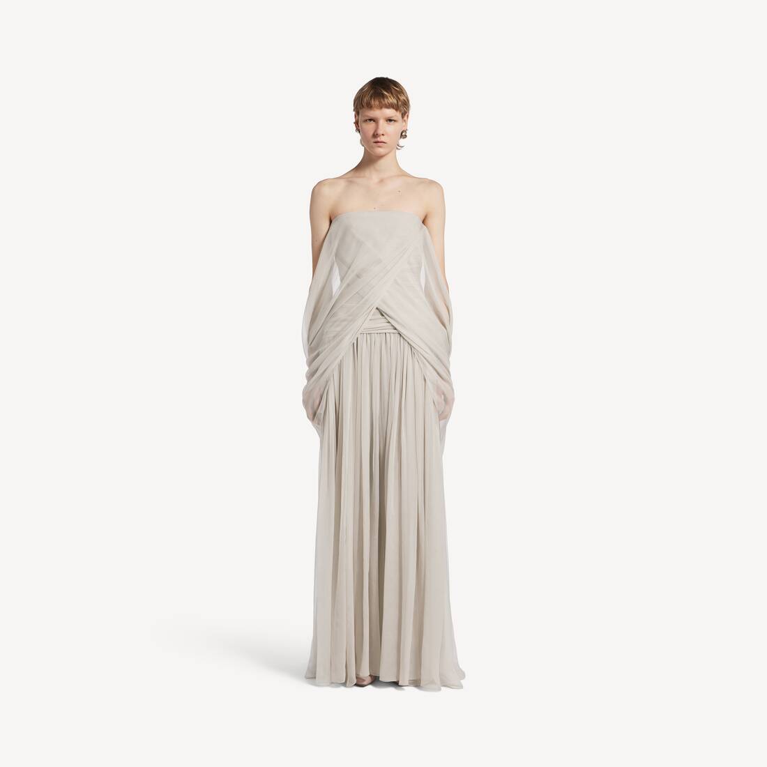 Women's Draped Bustier Dress in Light Beige
