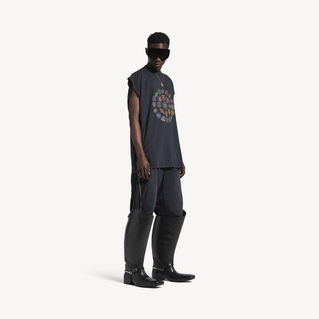 Men's Spiral Crest Sleeveless T-shirt in Faded Black