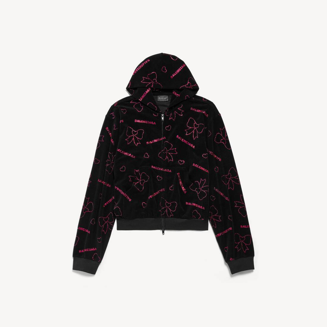 Women's Handrawn Bows Zip-up Hoodie Small Fit in Black