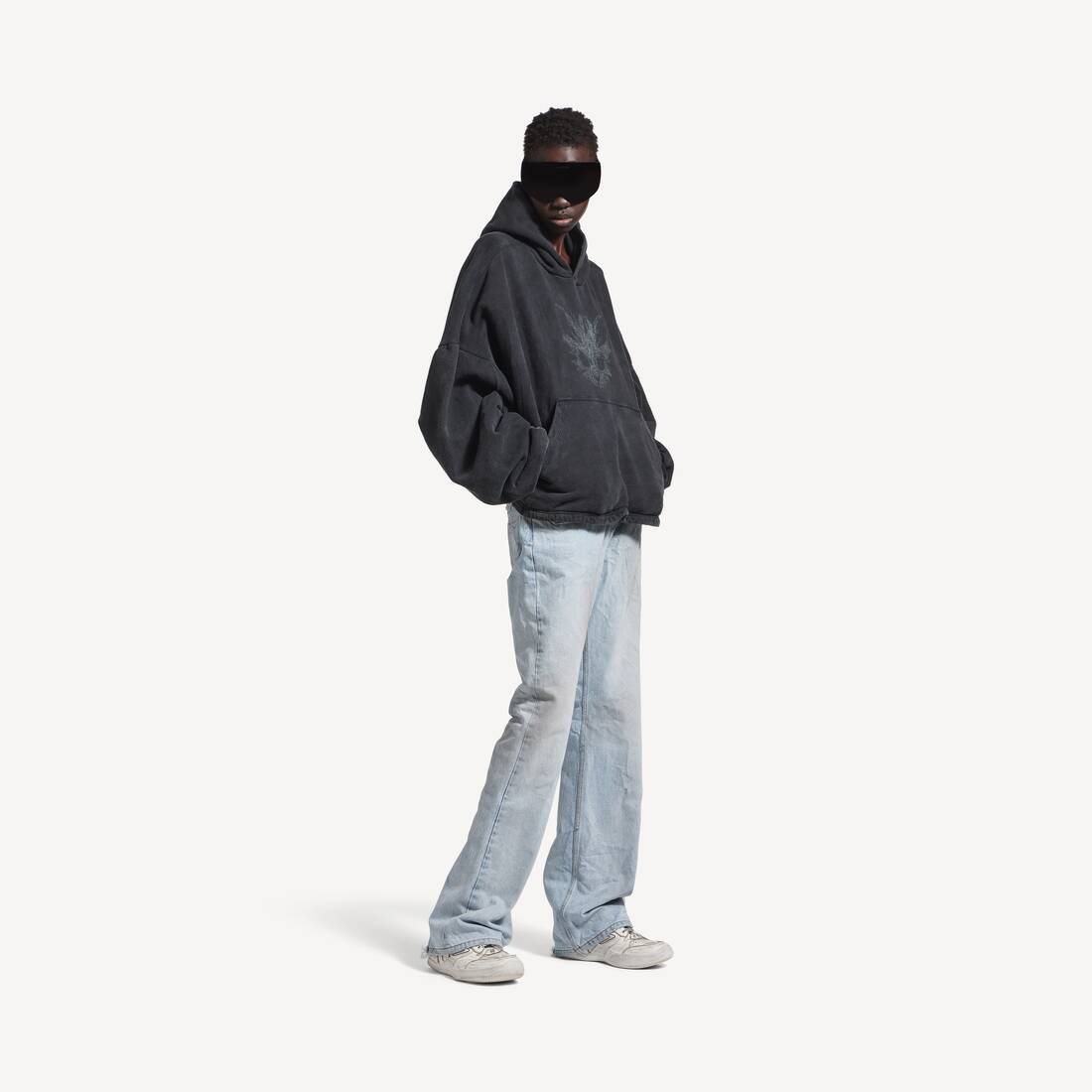 Women's Kittycat Cropped Hoodie in Faded Black/white