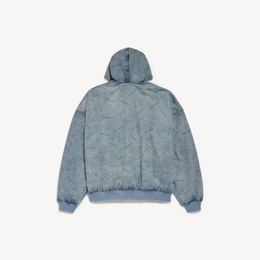 Women's Handrawn Bows Denim Jacket in Iced Blue