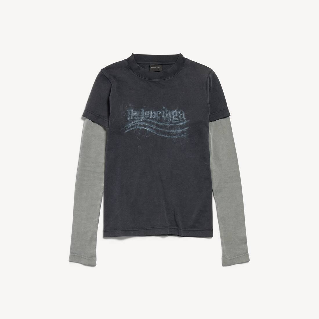 Women's Washed Crayon Political Double Sleeve T-shirt in Black Faded
