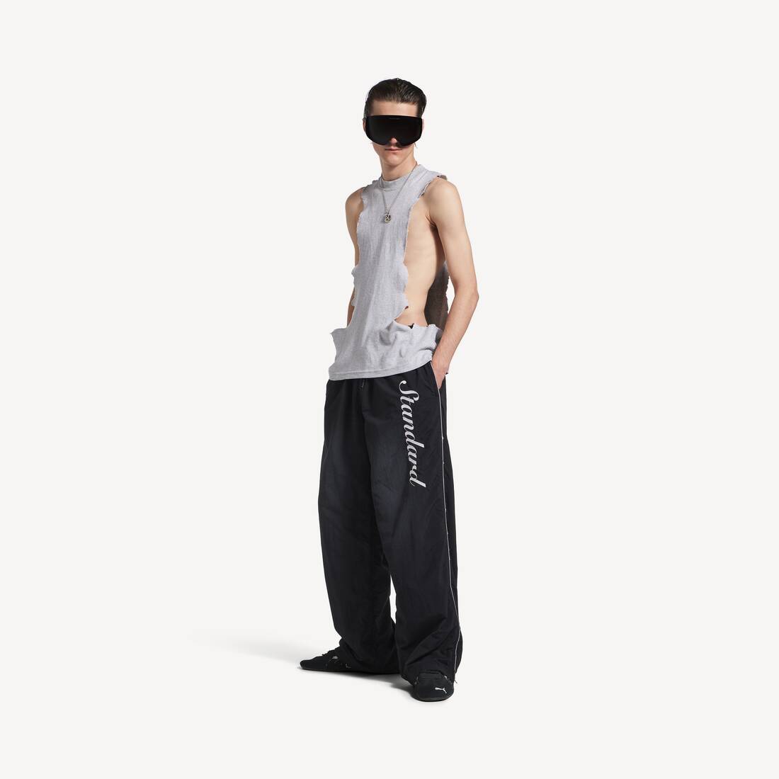 Men's Standard Script Large Tracksuit Pants In Technical Fabric in Black