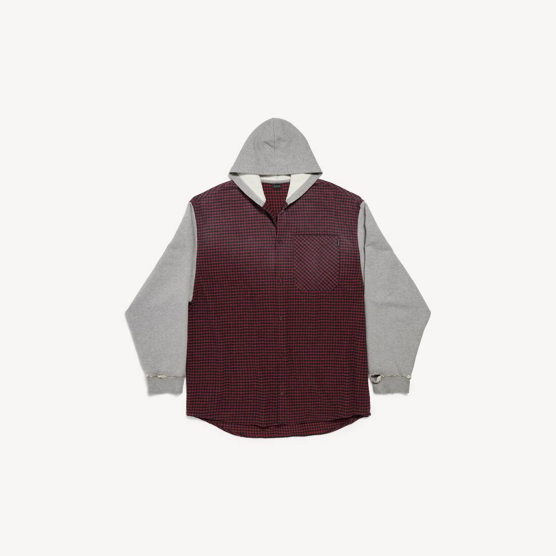 Men's Hooded Hybrid Shirt in Red/grey