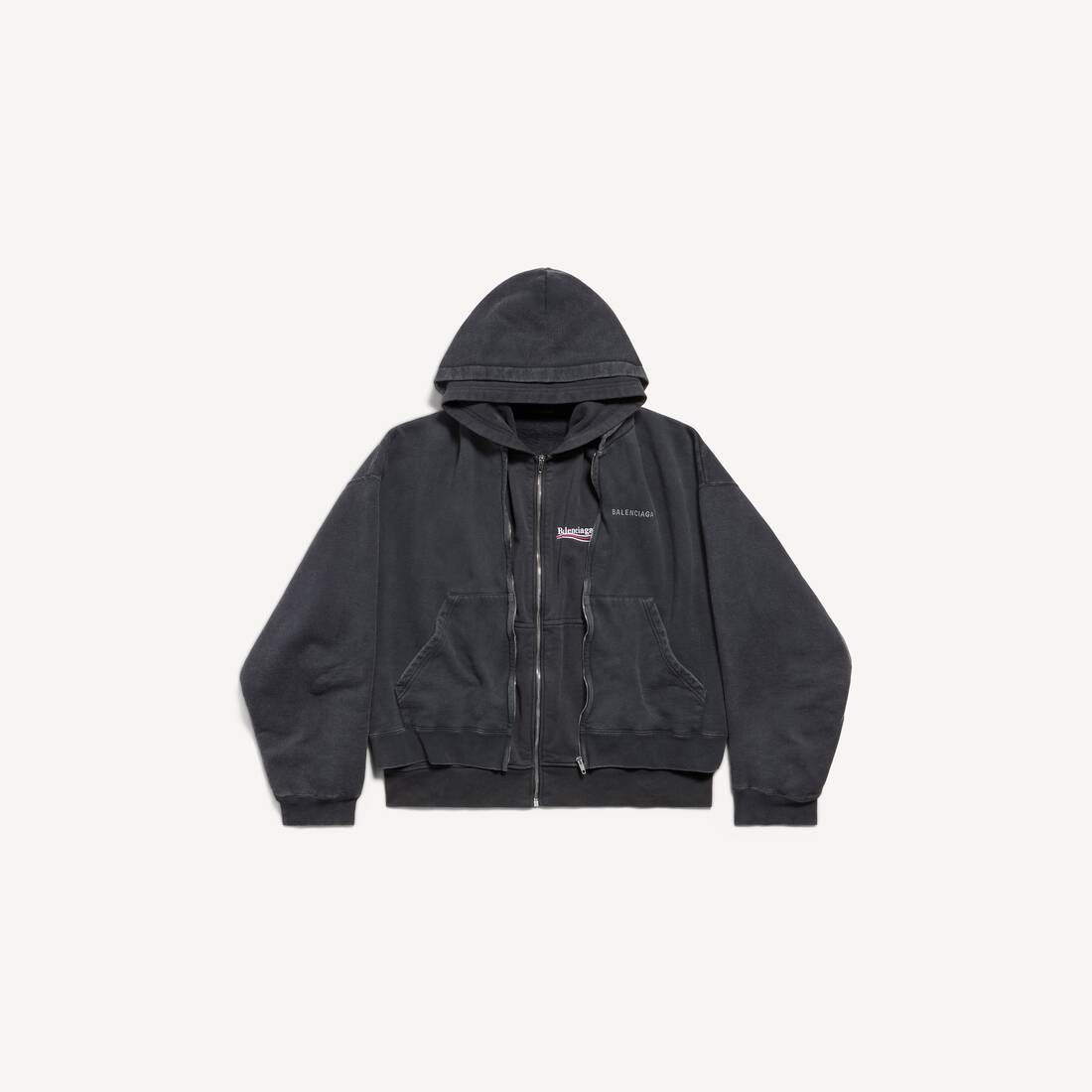 Men's Layered Zip-up Hoodie in Faded Black