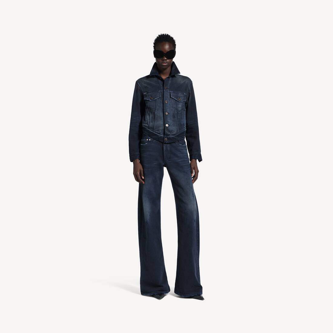 Women's Curved Waist Pants in Navy/dirty Dark Blue