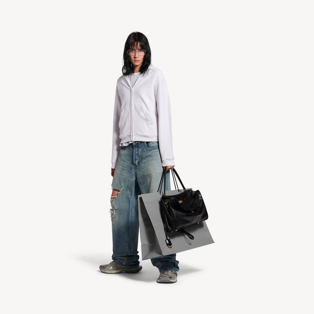 Women's Balenciaga Back Zip-up Hoodie Regular Fit in Dirty White/baby Pink