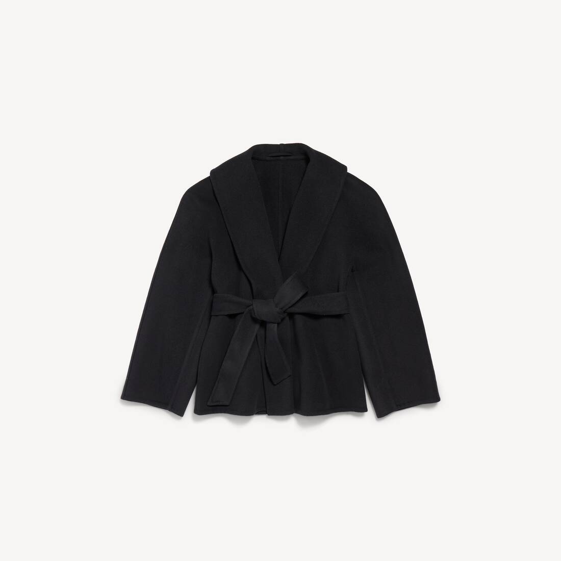 Women's Short Wrap Coat in Black